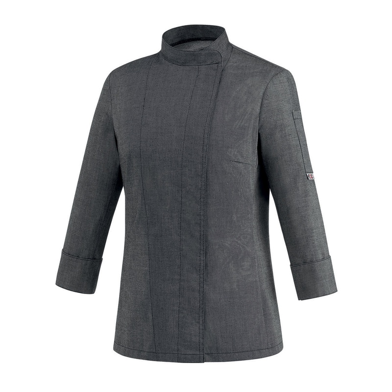 EASY GIRL ML BLACK Woman chef jacket with press buttons, long sleeves and back in Air Plus - EGO CHEF