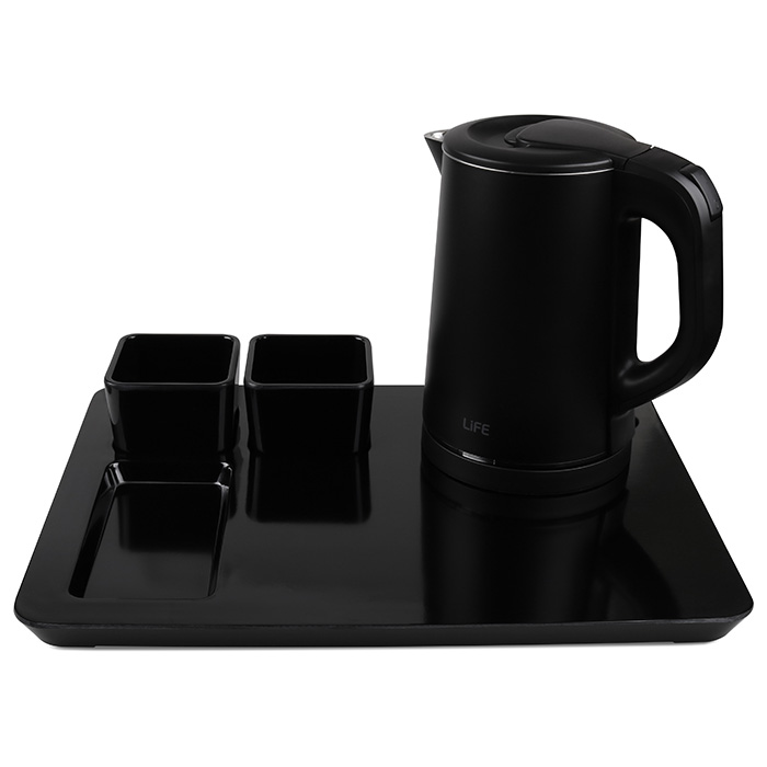 SET HOTEL01 Hotel WELCOME BLACK Tray & KETTLE 0.8L 1360W