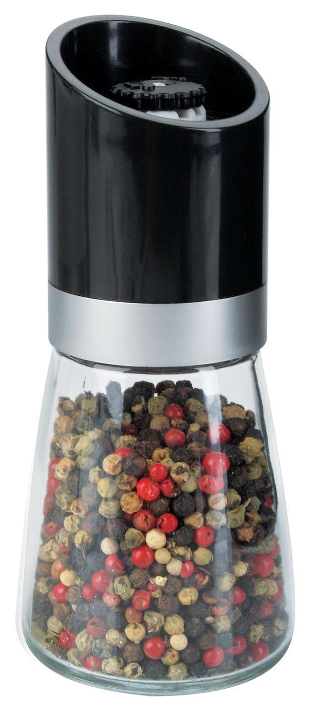 GLASS PEPPER GRINDER WITH CERAMIC MECHANISM AND BLACK LID 160ML SINO