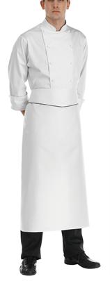 LONG APRON WHITE WITH BLACK LINE 100% COTTON EGO CHEF