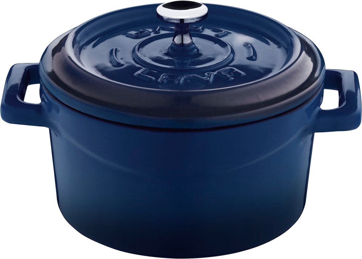 PLAYGROUND COCOTTE ROUND BLUE WITH LID 10CM cast iron