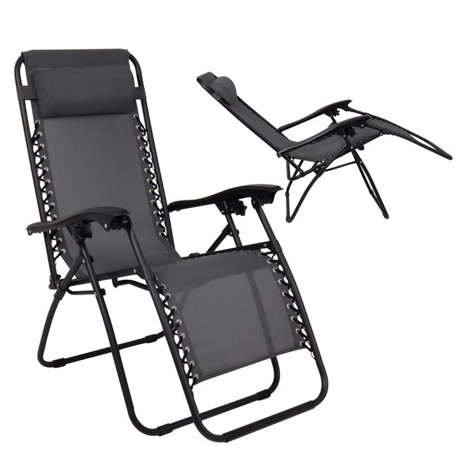 SUPER RELAX METAL FOLDING ARMCHAIR WITH FOOTREST 95X65X25CM GRAY