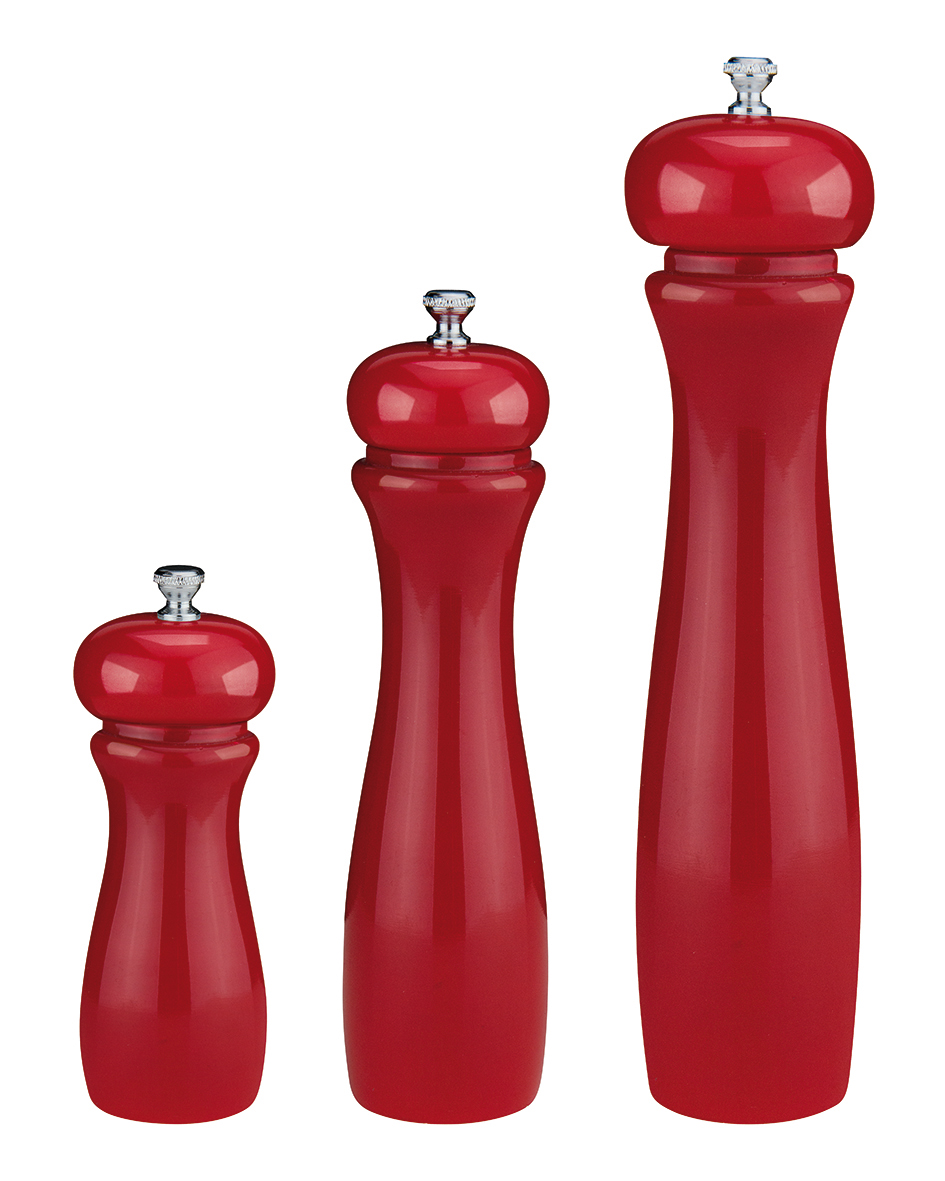 Lacquered wooden Pepper mill Red 20cm - Salt mill with ceramic grinder ILSA Italy