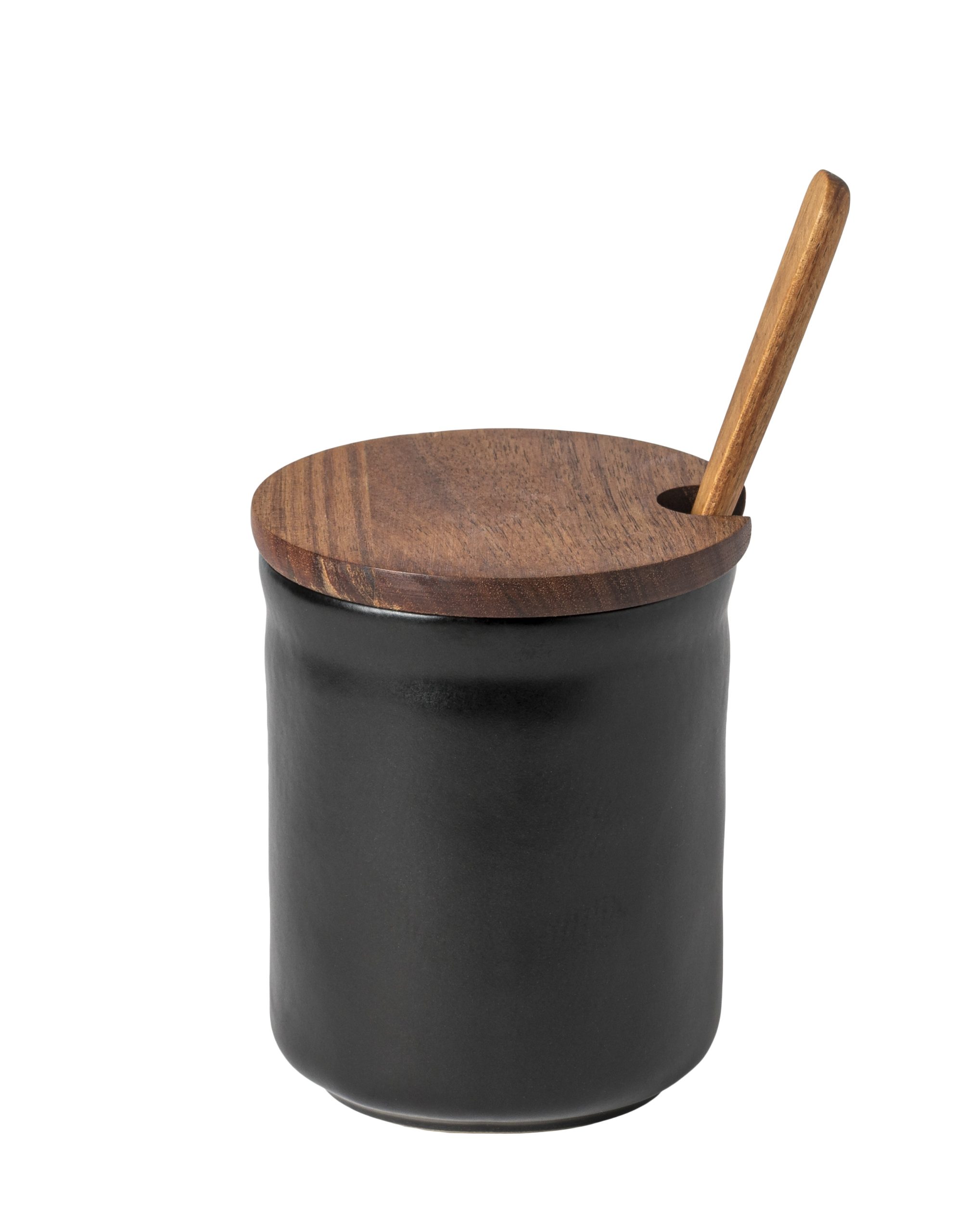 BOUTIQUE MOUNTAIN BLACK HONEY CANISTER WITH WOOD LID & SCOOP 10cm STONEWARE COSTA NOVA