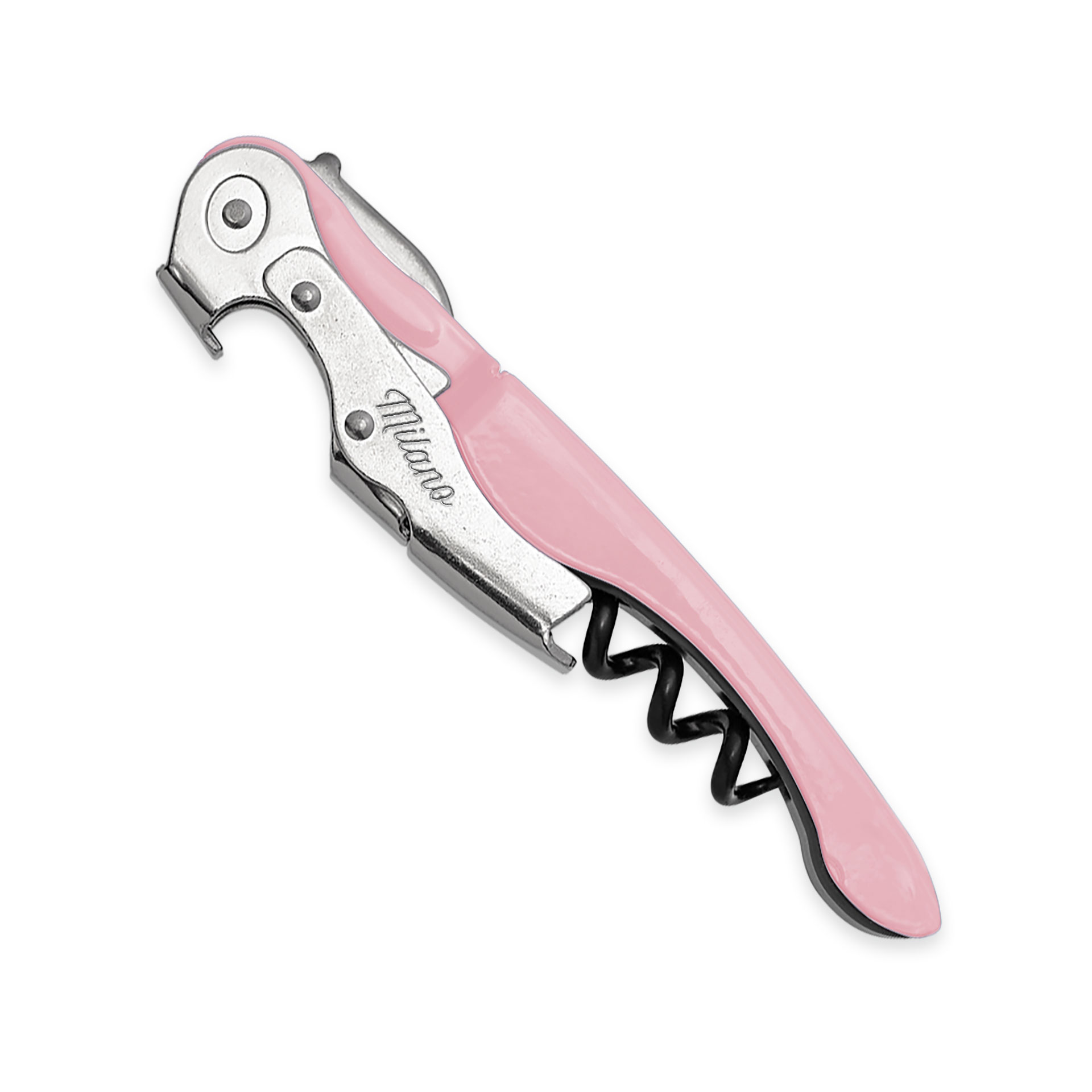 MILANO PLUS® PINK CORKSCREW  PAINTED METAL HANDLE & NON SLIP SOFT THERMOPLASTIC RUBBER PROFILE S/S CUTTER