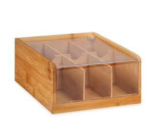 BAMBOO WOODEN RECTANGULAR BOX WITH 6 COMPARTMENTS PP 20,5 x 22 x 10 cm KINVARA ®