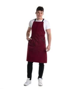 BARUTTI Waiter's apron full-length WITH LEATHER FINISH POCKETS 240gr/m MAROON 65% Polyester 35% COTTON