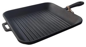 CAST IRON PAN SQUARE GRILL WITH METAL HANDLE INDUCTION 28X28X4CM.