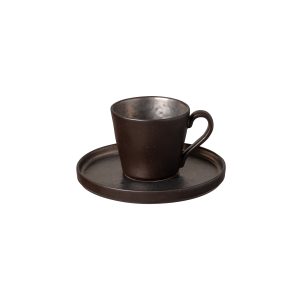 LAGOA METAL COFFEE CUP & SAUCER 0.09lt STONEWARE COSTA NOVA
