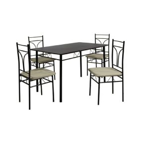Set (TABLE + 4 CHAIRS) Metal Black/MDF Wenge/Cream Fabric