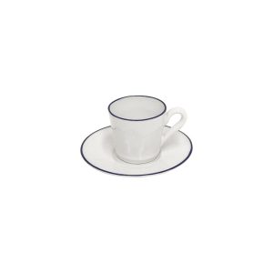 BEJA COFFEE CUP & SAUCER 0.08lt BLUE RIM STONEWARE COSTA NOVA
