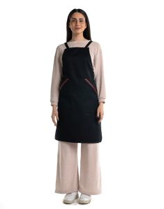 BARUTTI Waiter's apron full-length WITH LEATHER FINISH POCKETS 240gr/m BLACK 65% Polyester 35% COTTON