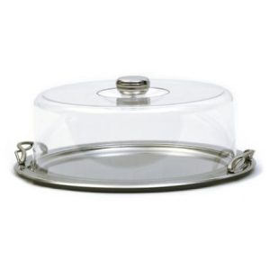 STAINLESS STEEL FOOTED PLATTER 18/10 37CM WITH ROUND PC LID