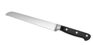 BREAD KNIFE WITH BLACK HANDLE 19.5cm FORGED STEEL 2.5mm