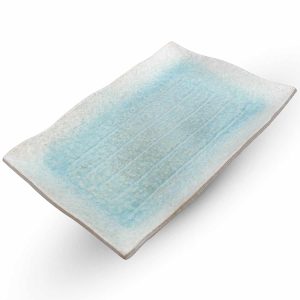 KUMO BLUE RECTANGULAR PLATE WITH FROSTY AQUA HUES AND WARM EARTHY ACCENTS AT THE RIM 35X24X3.8cm