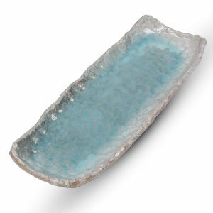 KUMO BLUE RECTANGULAR PLATE WITH FROSTY AQUA HUES AND WARM EARTHY ACCENTS AT THE RIM 31.5X12.5X3.8cm