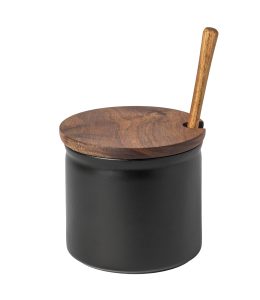 BOUTIQUE MOUNTAIN BLACK OLIVES CANISTER WITH WOOD LID & SCOOP 12cm STONEWARE COSTA NOVA