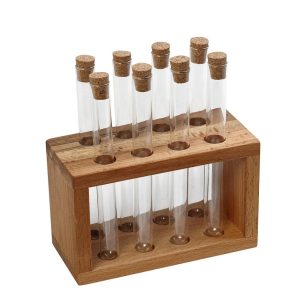 GLASS TUBES 30ML WITH CORKS IN BEECH WOODEN BASE 8 SLOTS 16Χ7,5ΕΚ