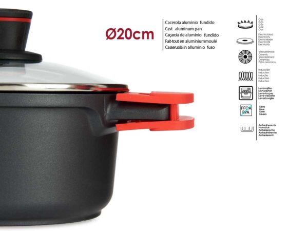 ALUMINUM PAN NON-STICK COATING DEEP WITH GLASS LID Φ20CM KINVARA ® - Image 4